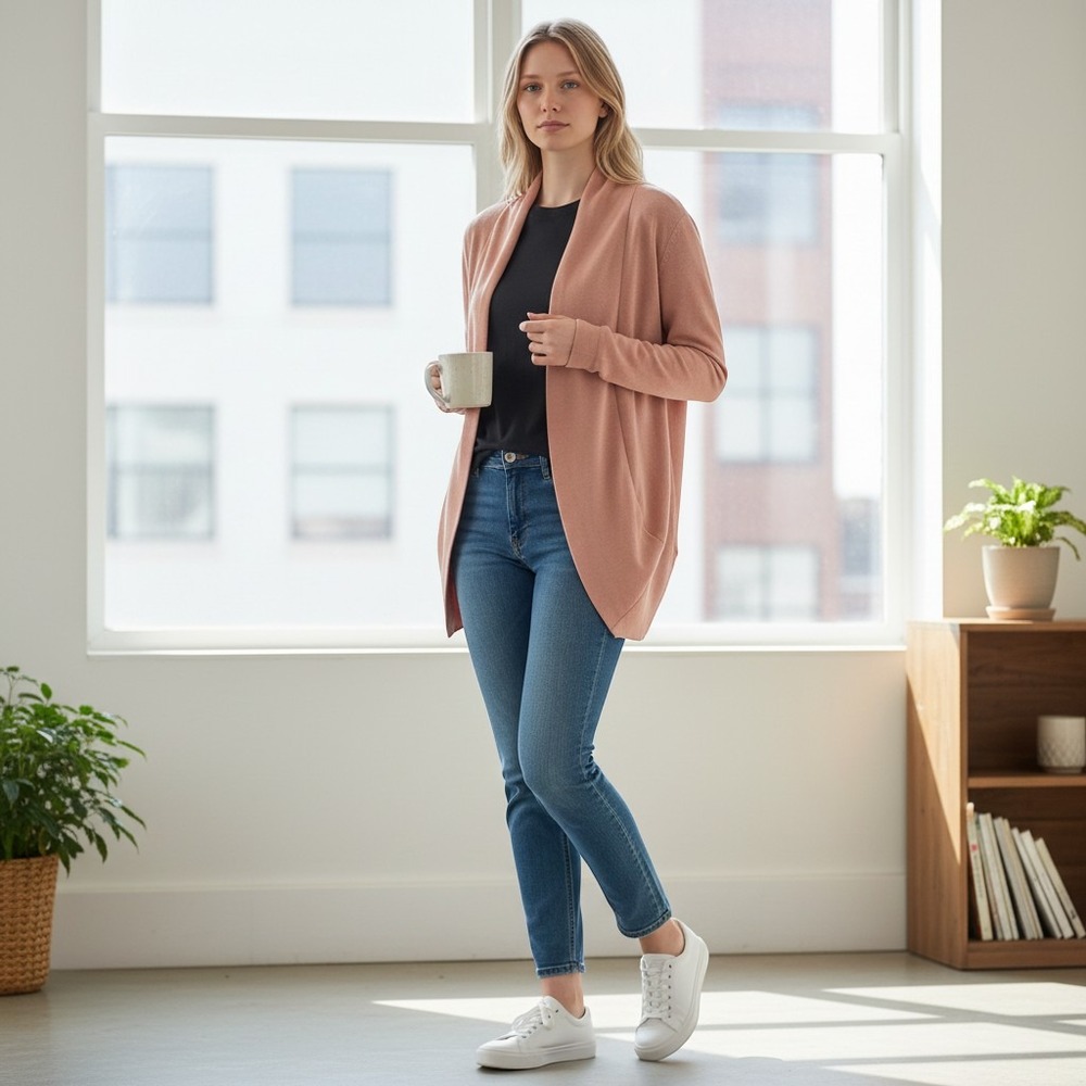Ambiance Cardigan Womens Small Pink Excellent Draped Open Front Cocoon 61742